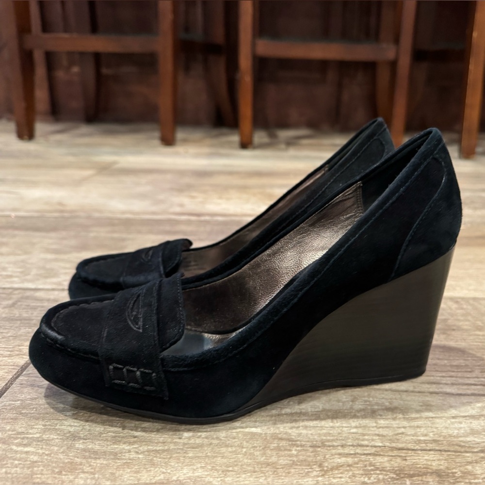 Coach Black Suede Wedge Heels | Women’s Slip-On Wedges | Size 8.5
